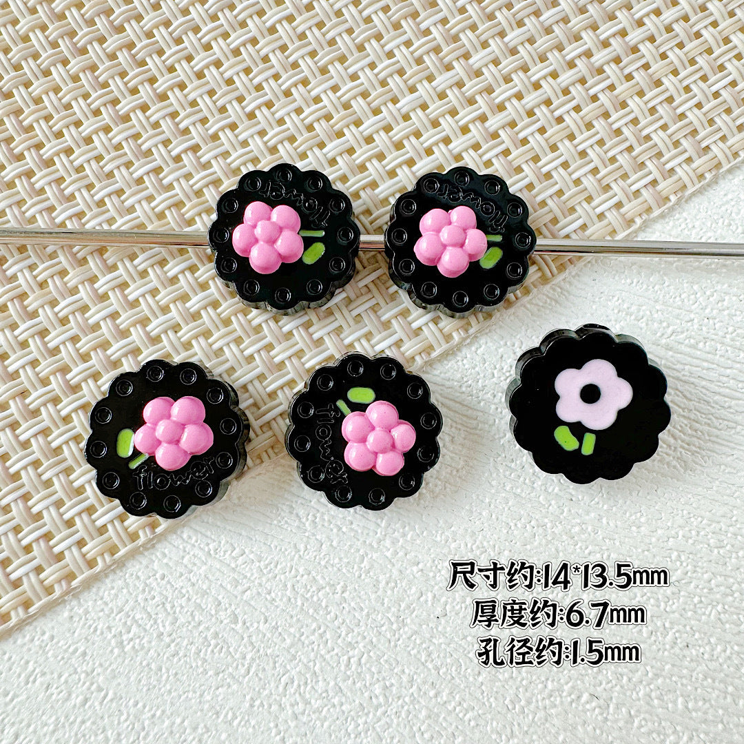 Disc Metal Beads 13mm Baking Painted Rabbit and Flower Alloy 10pcs 24