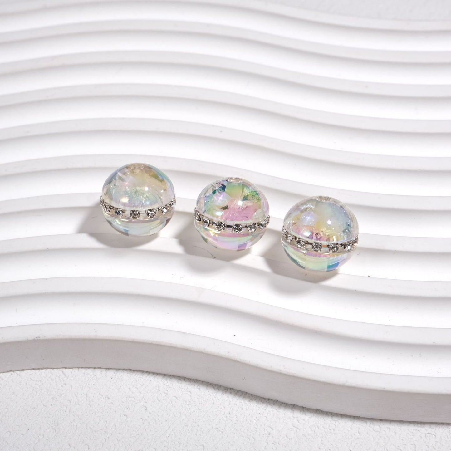 Luminous Rhinestone Chain Enlaced Resin Beads 16mm Round 10pcs 15