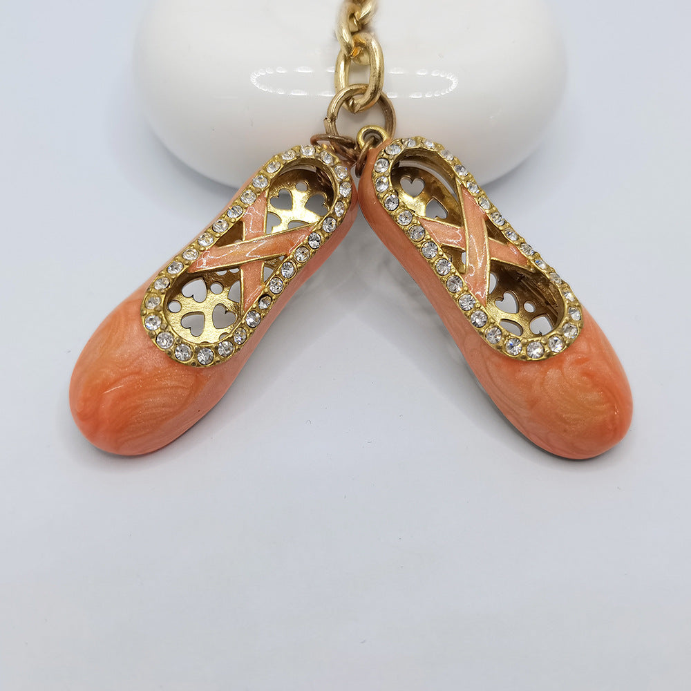 Alloy Ballet Shoes Keychain Marbled Turquoise Rhinestone Hearts 6