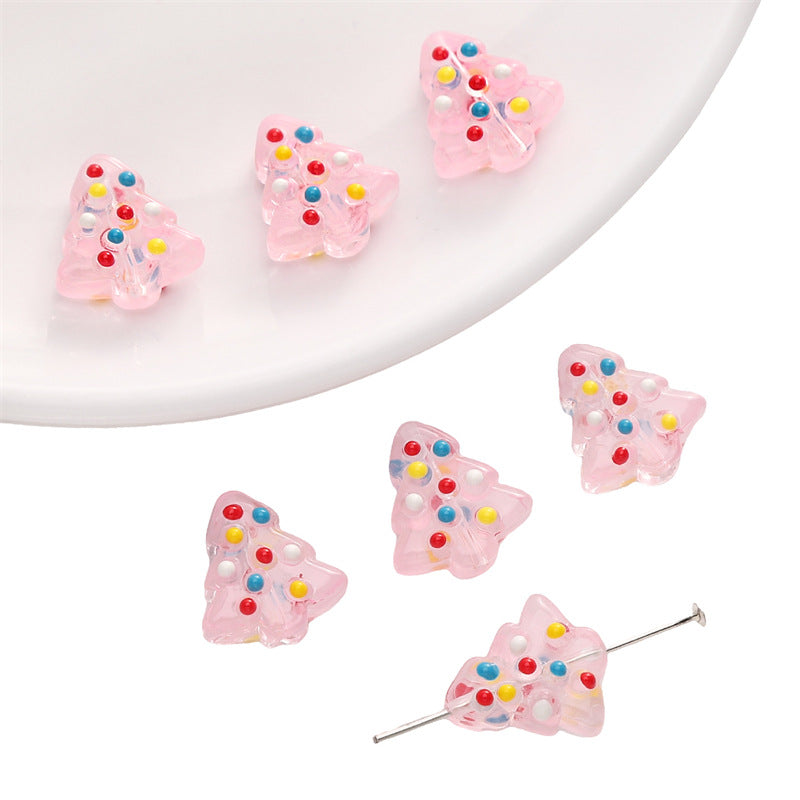 Christmas Tree Transparent Glass Beads 15x16mm Colorful Ornaments 10pcs 7