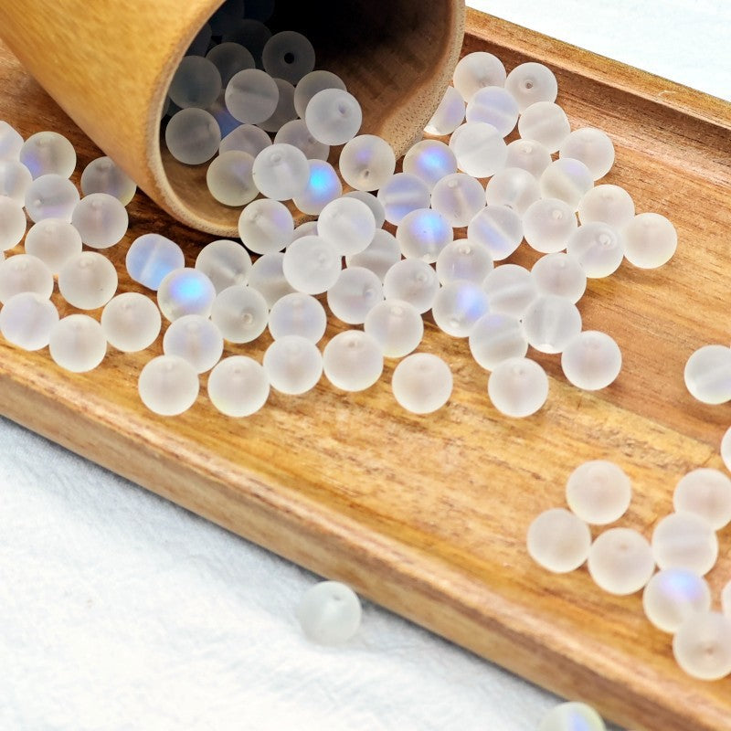 Frosted Electroplated Round Glass Beads 10mm Matte Iridescent 50pcs