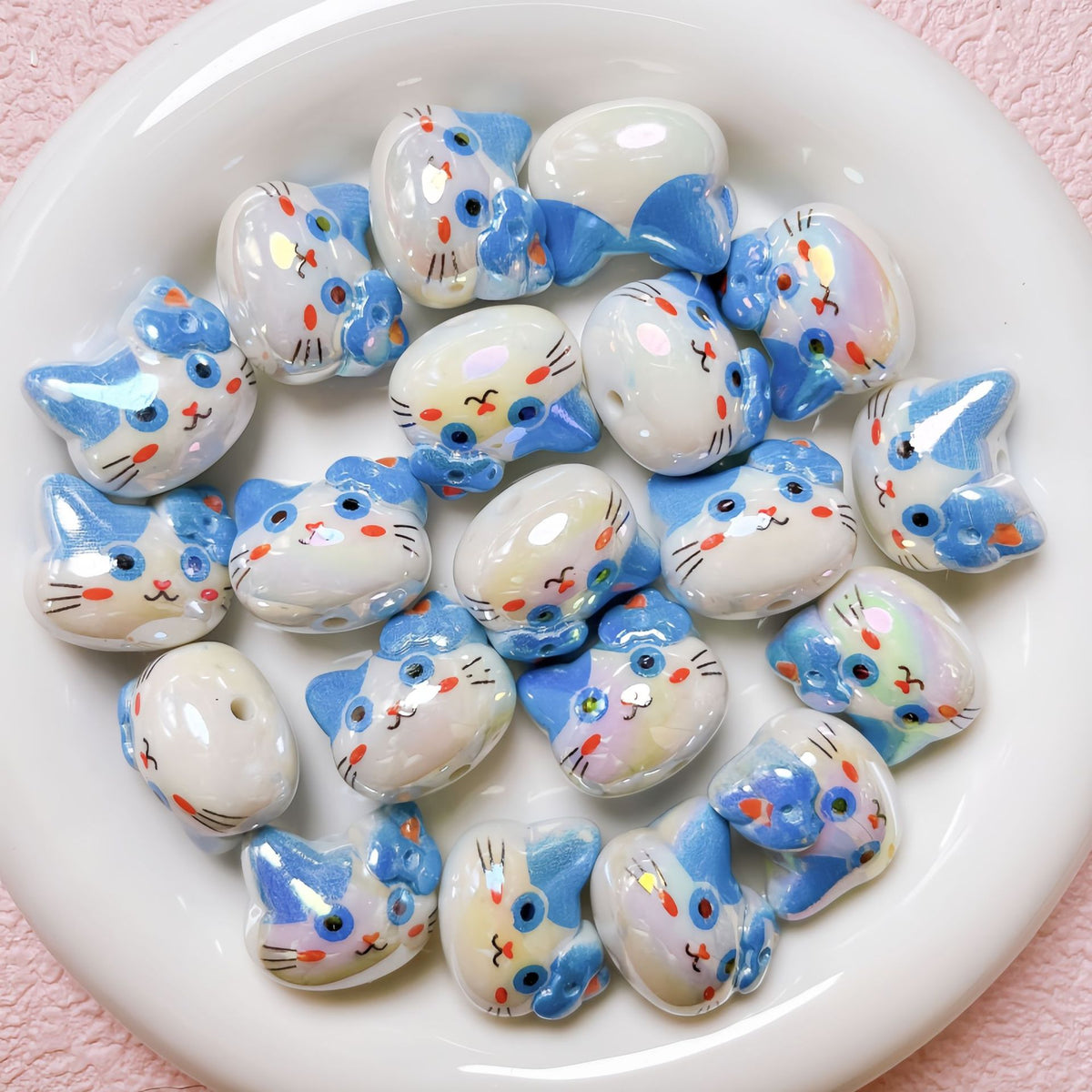 UV Plating Kitten Acrylic Beads 23mm Colorful Two Tone 5pcs 2