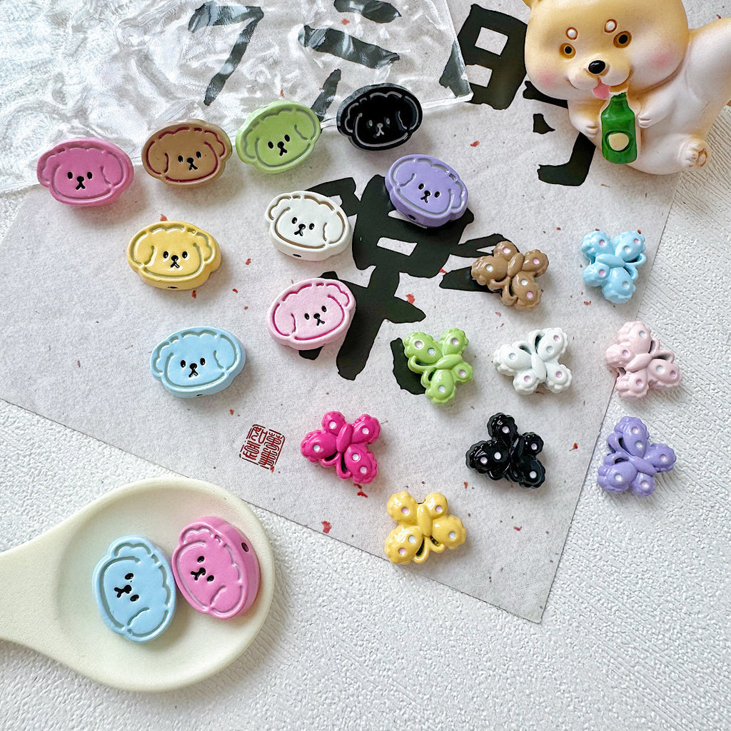 Puppy Butterfly Metal Beads 14mm 12mm Glossy Baked Finish 10pcs