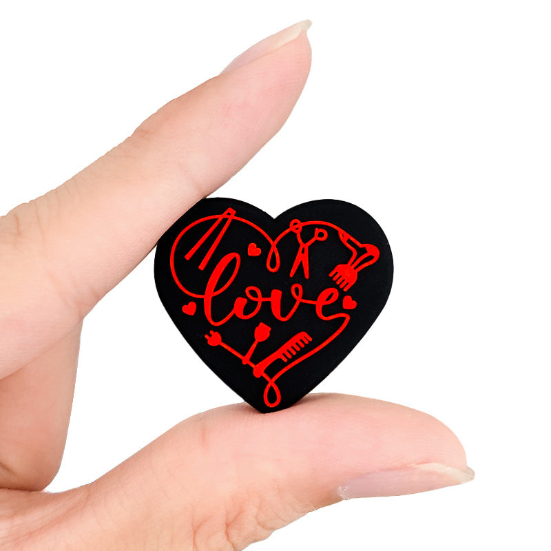 Silicone Focal Beads Love Hair Salon Heart Shape with Hairstyling Tools 20pcs 5