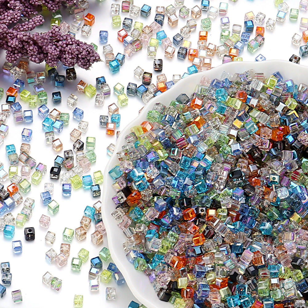 Transparent Square Glass Beads 8mm Iridescent Colors 50pcs 3
