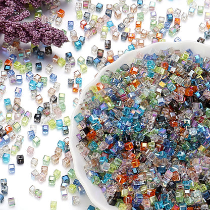 Transparent Square Glass Beads 8mm Iridescent Colors 50pcs 3