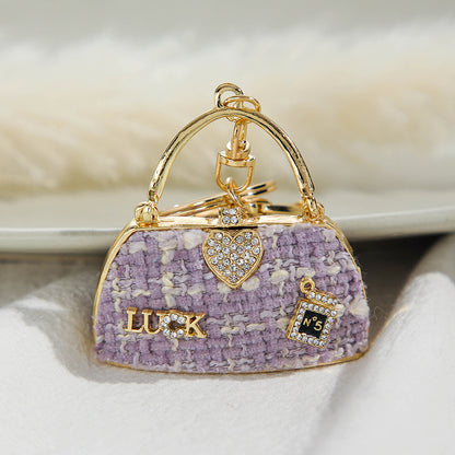 Vintage Alloy Shoulder Bag Keychain with Rhinestone Accent 8