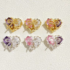 Brass Heart Metal Beads 12x10mm Zirconia Embeded Bow 5pcs