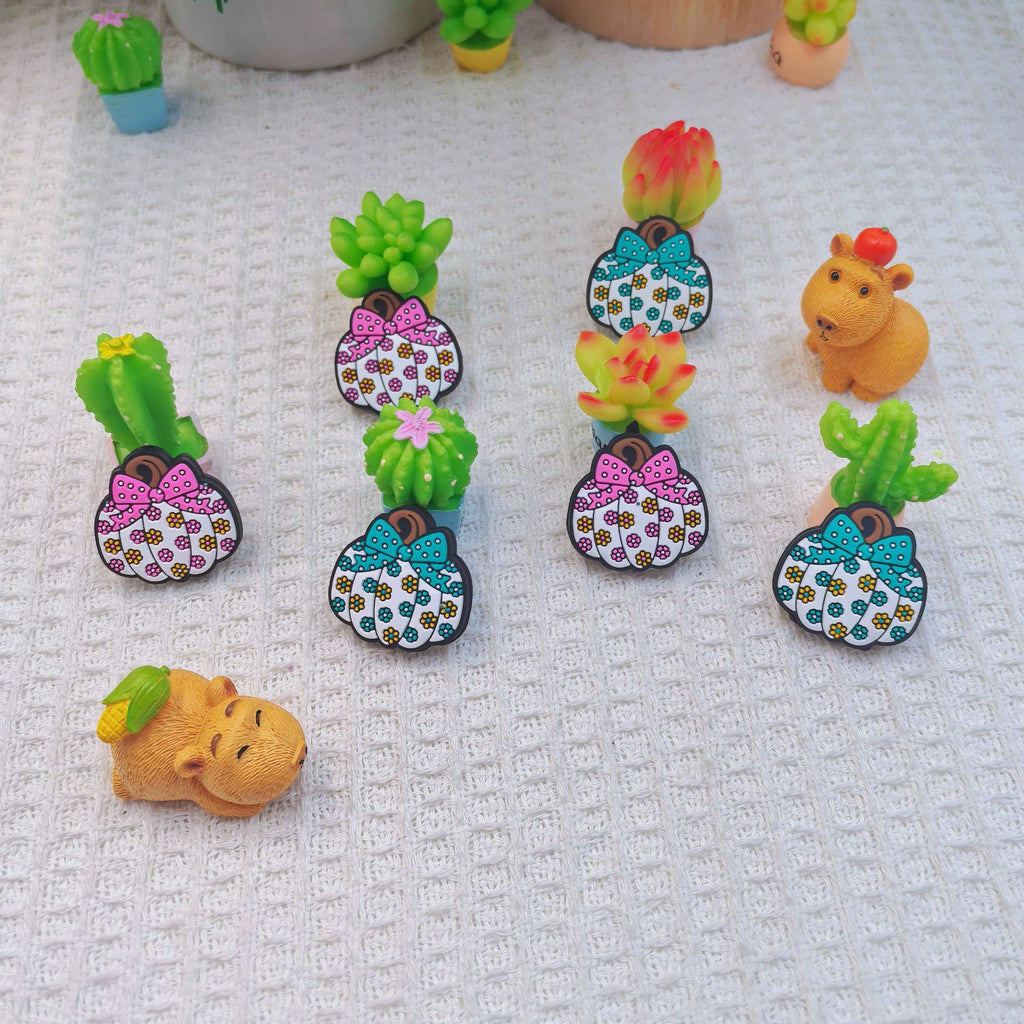 Silicone Focal Beads Pumpkin with Floral Bow 20pcs 4