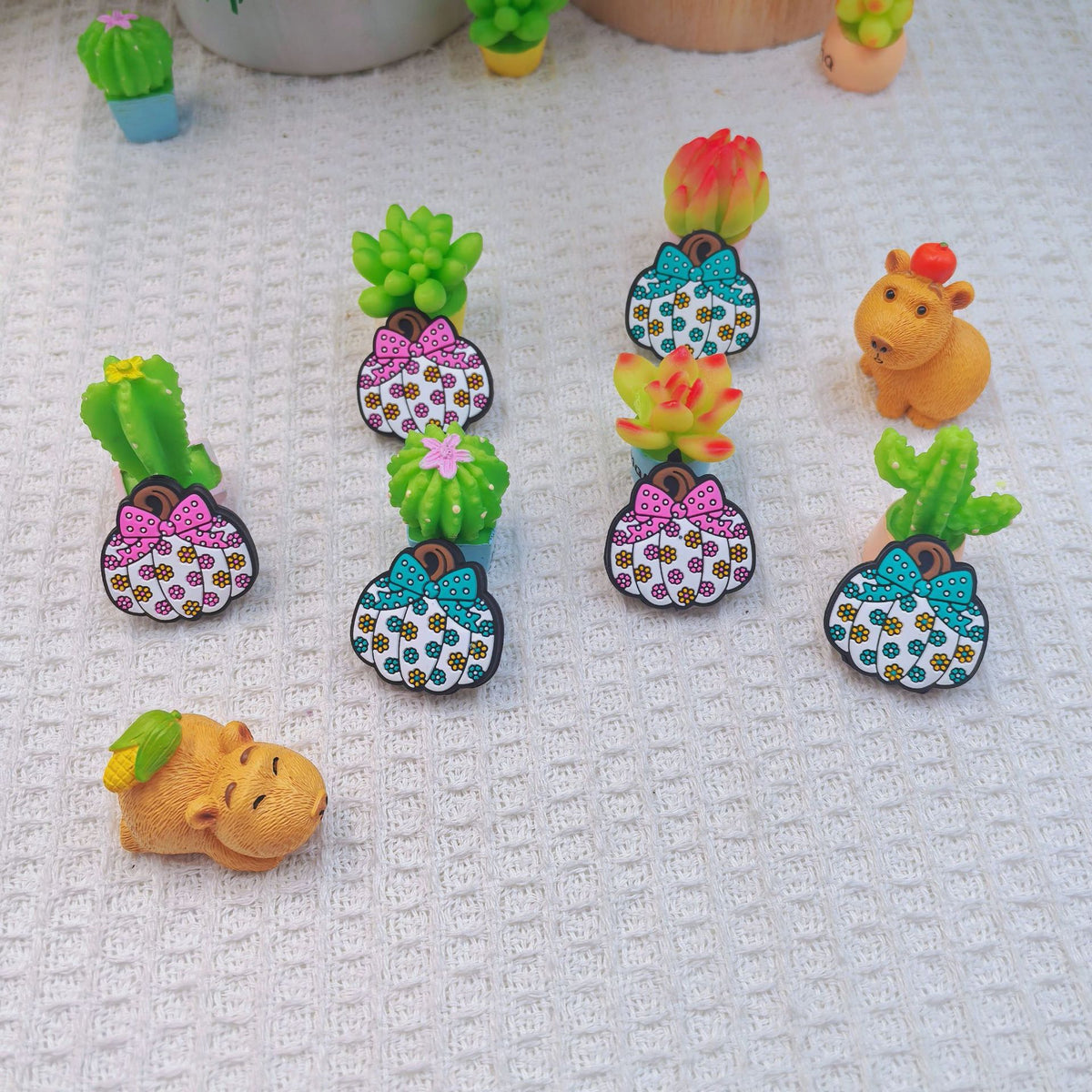 Silicone Focal Beads Pumpkin with Floral Bow 20pcs 4