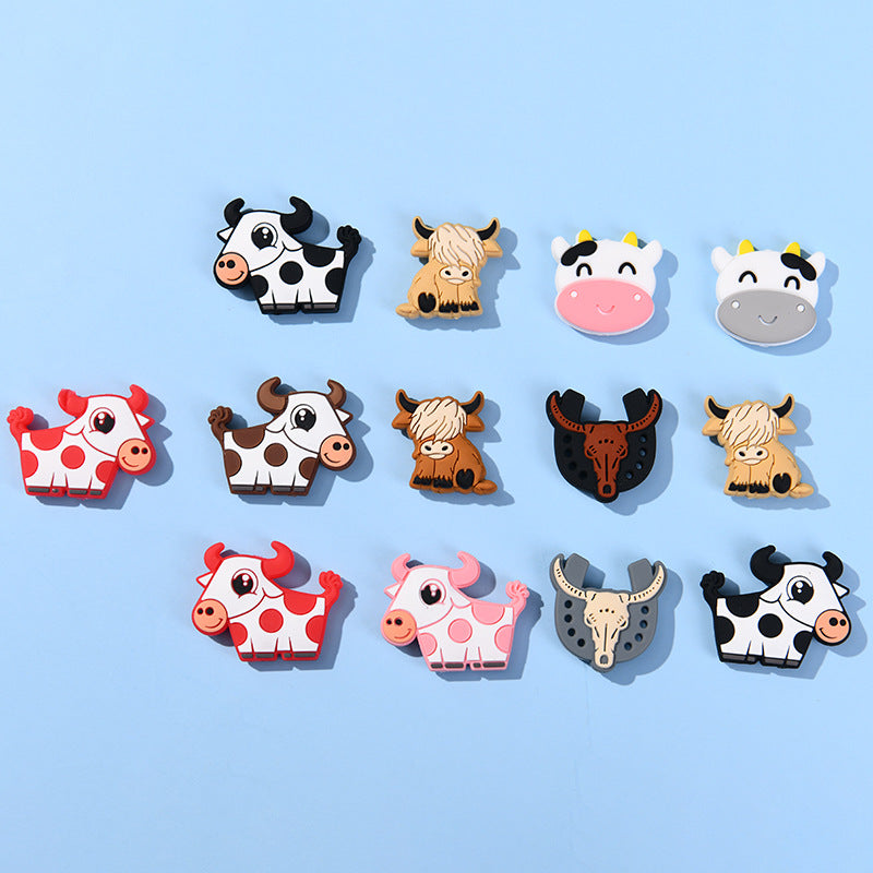 Silicone Focal Beads Highland Cow Colorful Cartoon Heads 20pcs 3