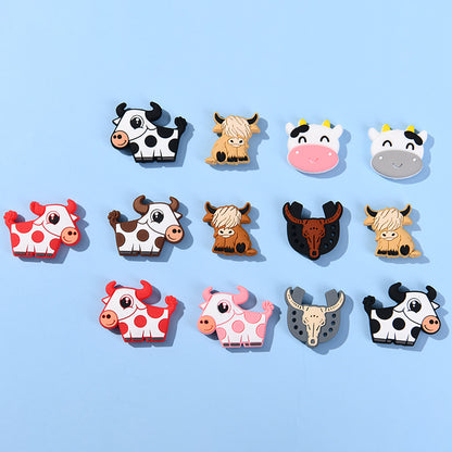 Silicone Focal Beads Highland Cow Colorful Cartoon Heads 20pcs 3