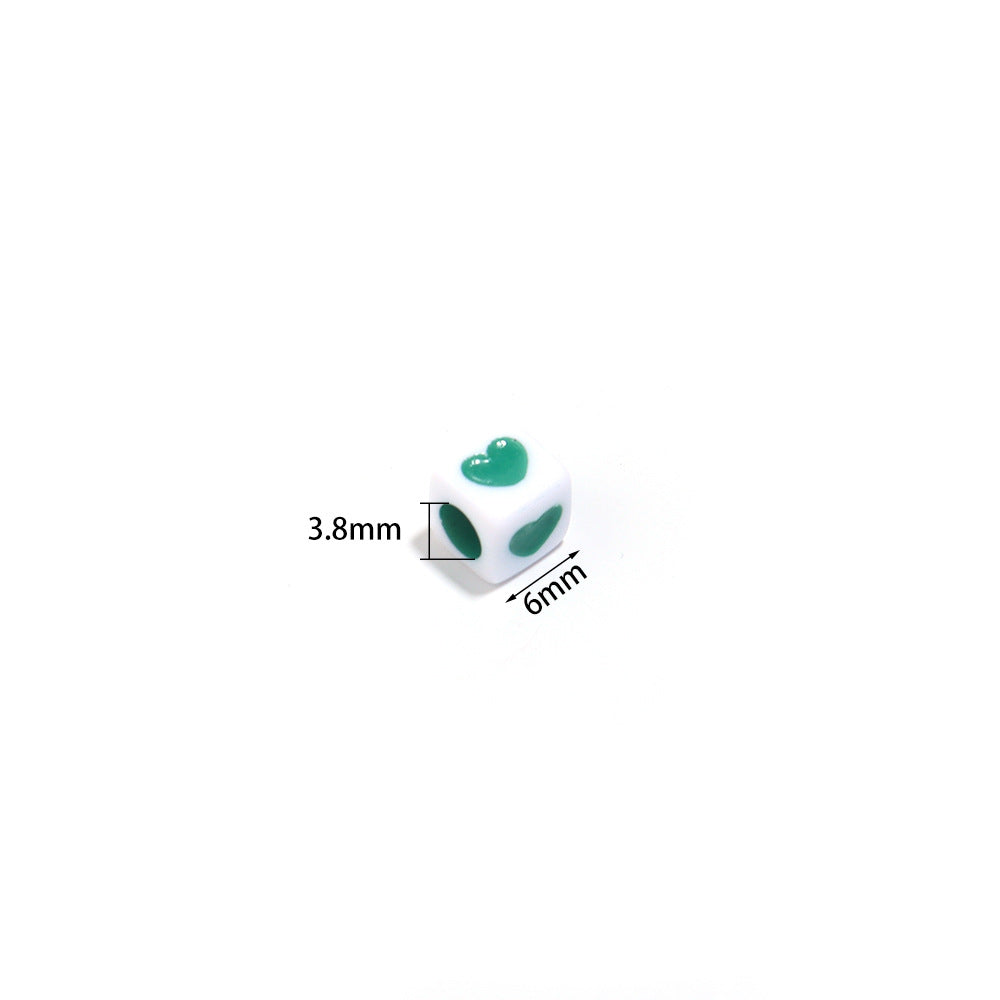 Square Acrylic Beads 6.7mm Glossy Dripping Oil Love Design 100pcs 4