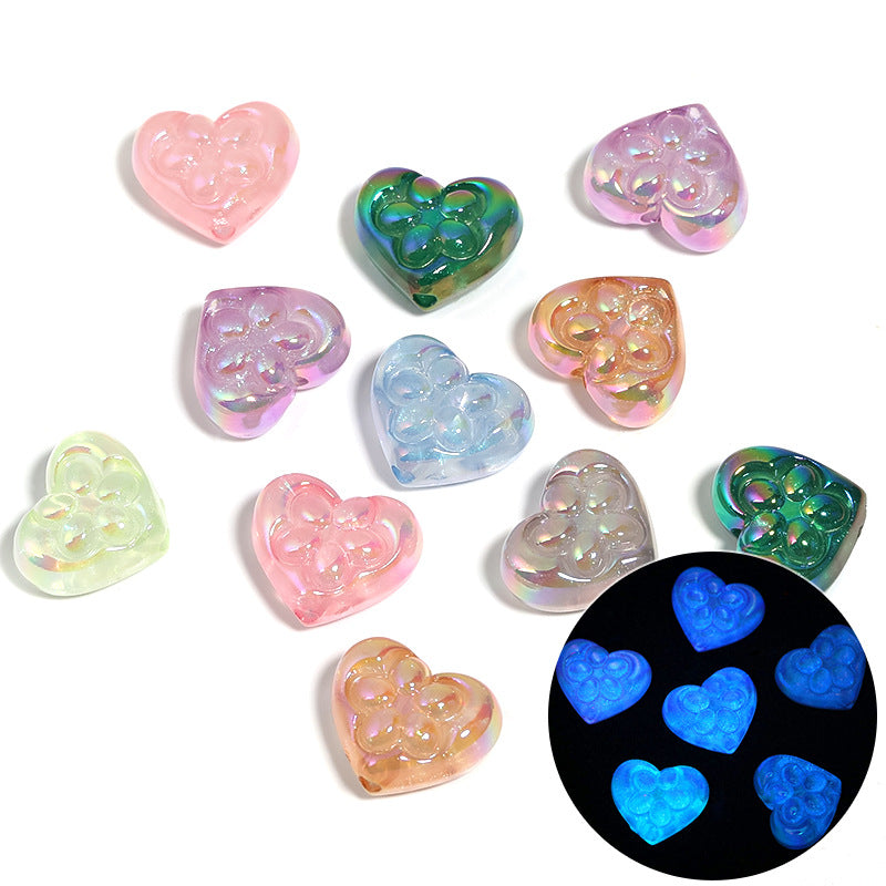 Glow Flower Heart Acrylic Beads 17-21mm Iridescent Plated 50pcs 5