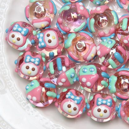 Hand Painted Acrylic Beads 16mm New Year Dog Faces 10pcs 17