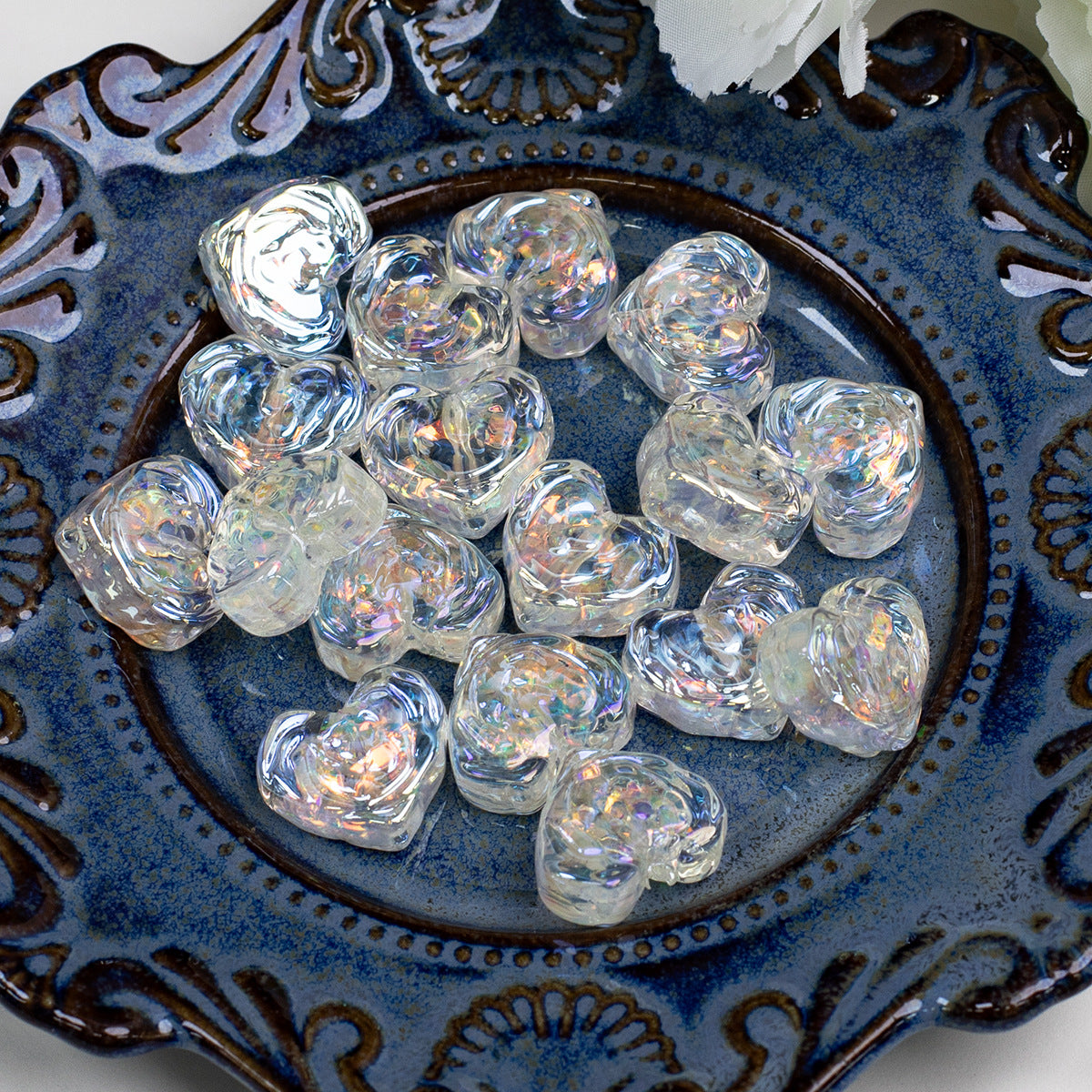 Rose Pattern Heart Resin Beads 20mm Multicolor 10pcs 16