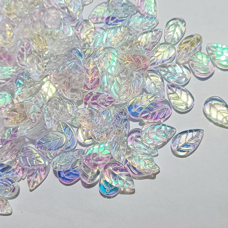 Czech Glass Beads Leaf 18mm Dark Blue Gradient Gold Shimmer 100pcs 3