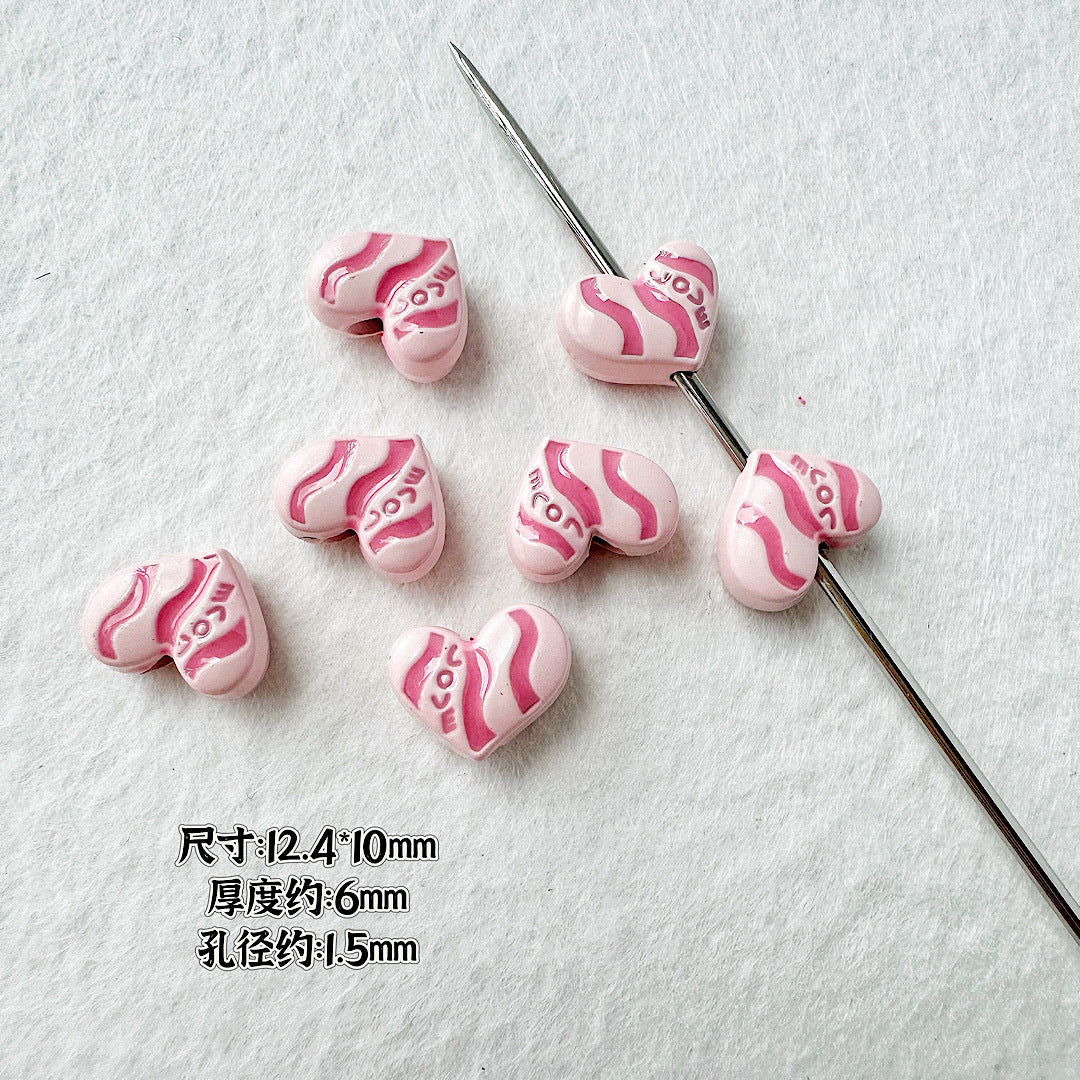 Heart Metal Beads Baking Painted Bubble Tea Design Alloy 10pcs 17