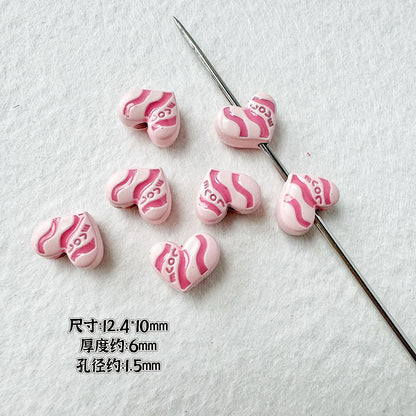 Heart Metal Beads Baking Painted Bubble Tea Design Alloy 10pcs 17