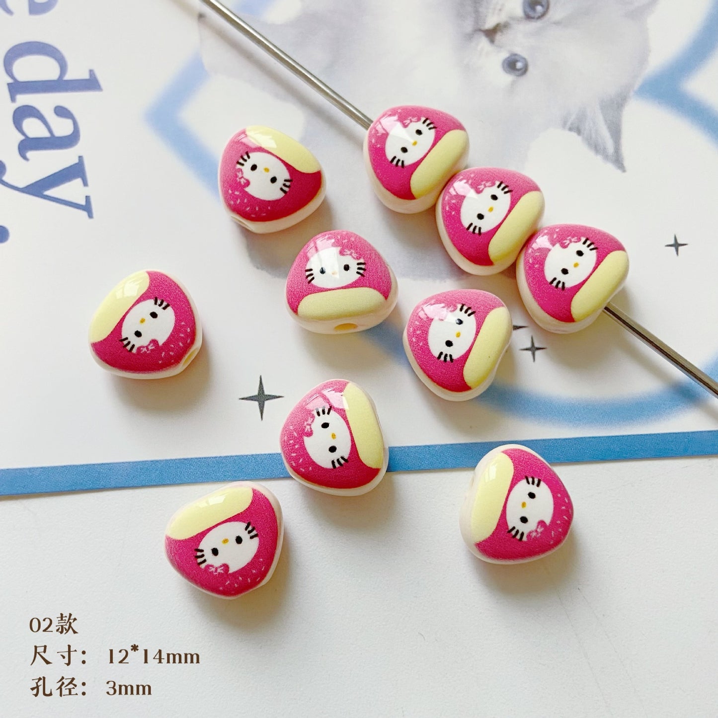 Hello KT Onigiri Acrylic Beads 14mm Painted Glossy 10pcs 4