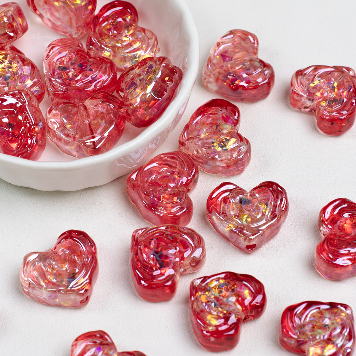 Rose Pattern Heart Resin Beads 20mm Multicolor 10pcs 7