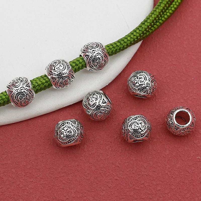 Tibetan Metal Beads 10mm Vintage Matte Pattern Large Hole Zinc Alloy 20pcs