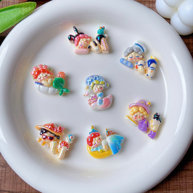 Glossy Plating Resin Beads Adorable Sleeping Girl Focal 10pcs 3