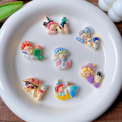 Glossy Plating Resin Beads Adorable Sleeping Girl Focal 10pcs 3