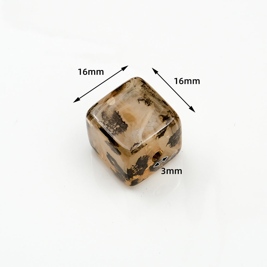 Transparent Square Acrylic Beads 16mm Ink Leopard Print 10pcs 2