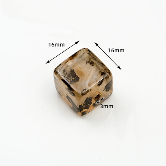 Transparent Square Acrylic Beads 16mm Ink Leopard Print 10pcs 2