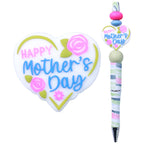 Silicone Focal Beads Mother's Day Heart Holding Child Envelope with Wine Glass 20pcs 5