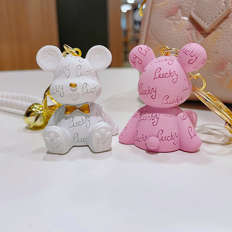 Resin Bear Keychain Embossed Lucky Letter Gold Bowtie Charm 3