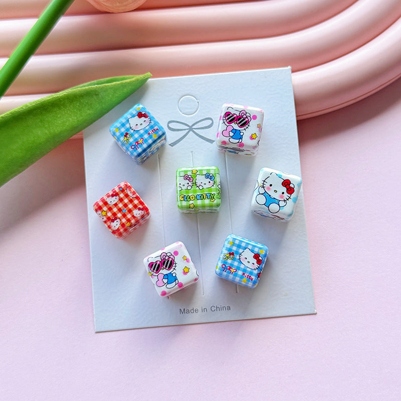 Checkered Square Acrylic Beads 12mm Hello KT Mixed Colors 20pcs 2