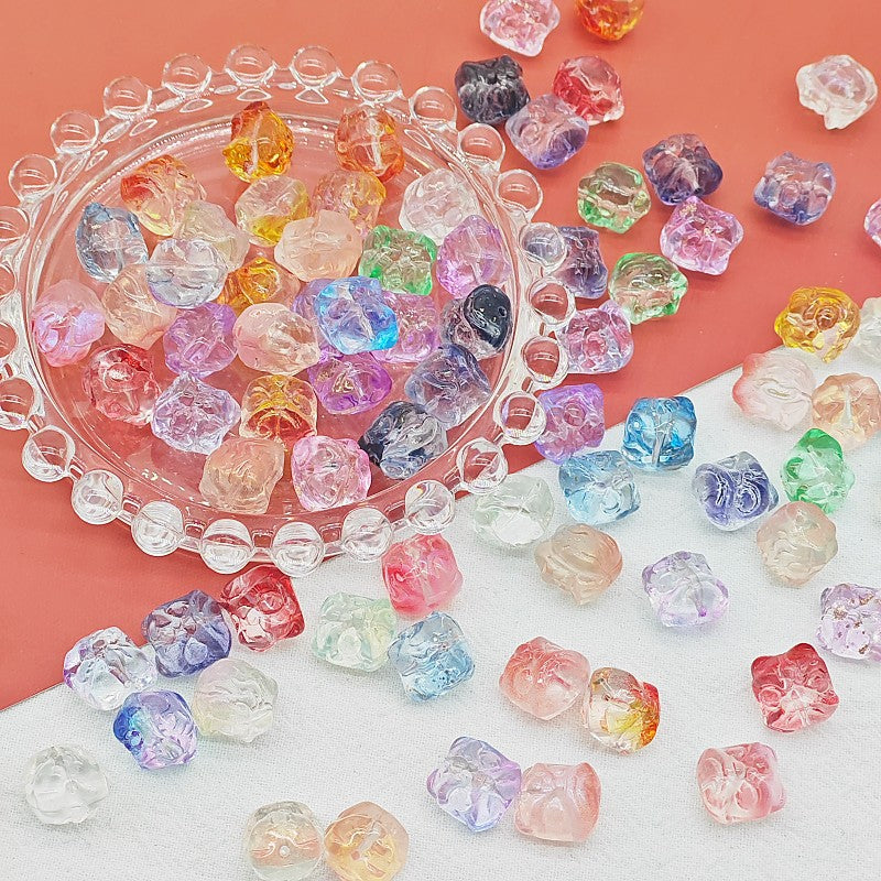 Frosted Lion Face Glass Beads 11mm Pastel Colors 25pcs