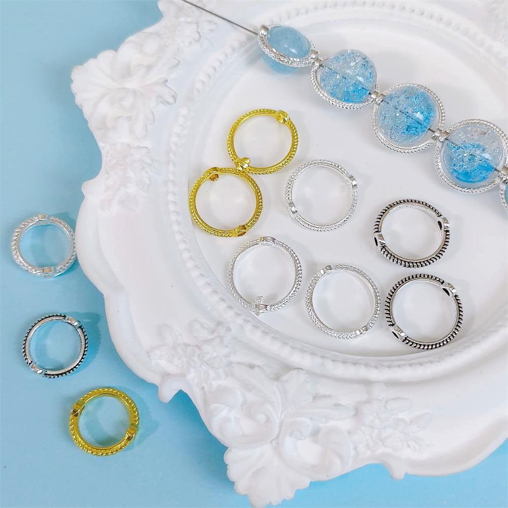 Ring Metal Beads Frame 8mm 10mm Twist Embossed Design 80pcs Alloy