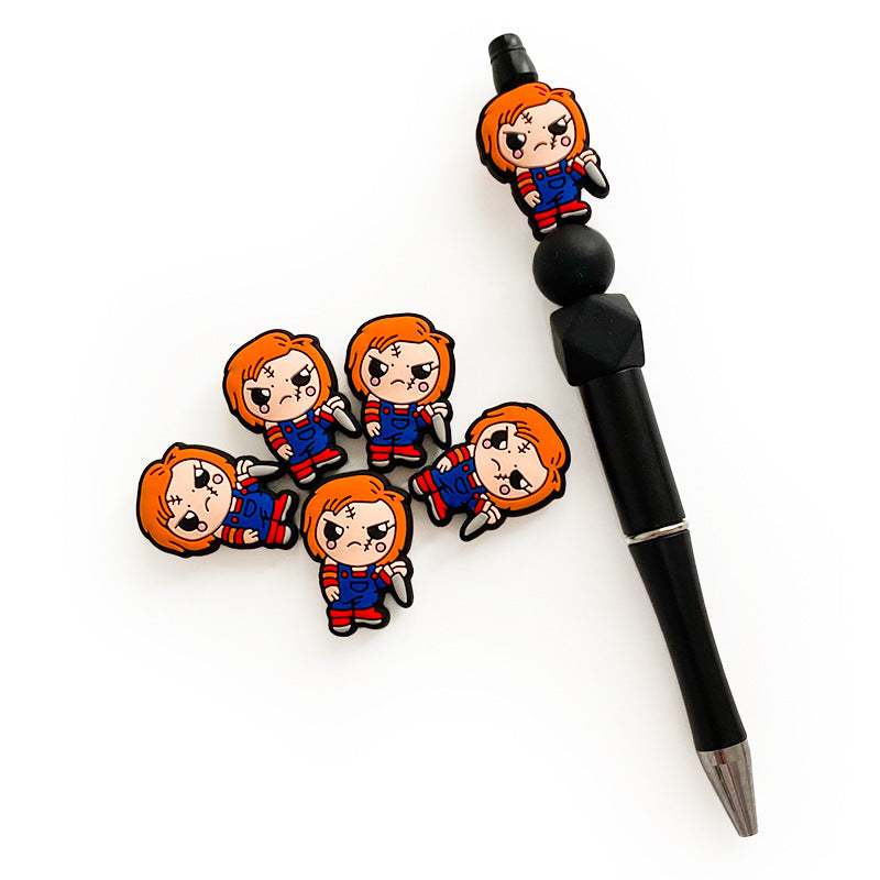 Silicone Focal Beads Cartoon Characters Fiery Orange Hair Holding Knife 20pcs 4