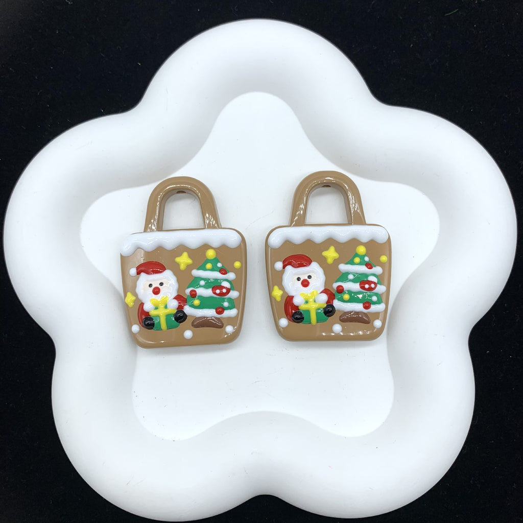 Hand Painted Christmas Bag Acrylic Beads 37x50mm Enamel Detail 2pcs 3