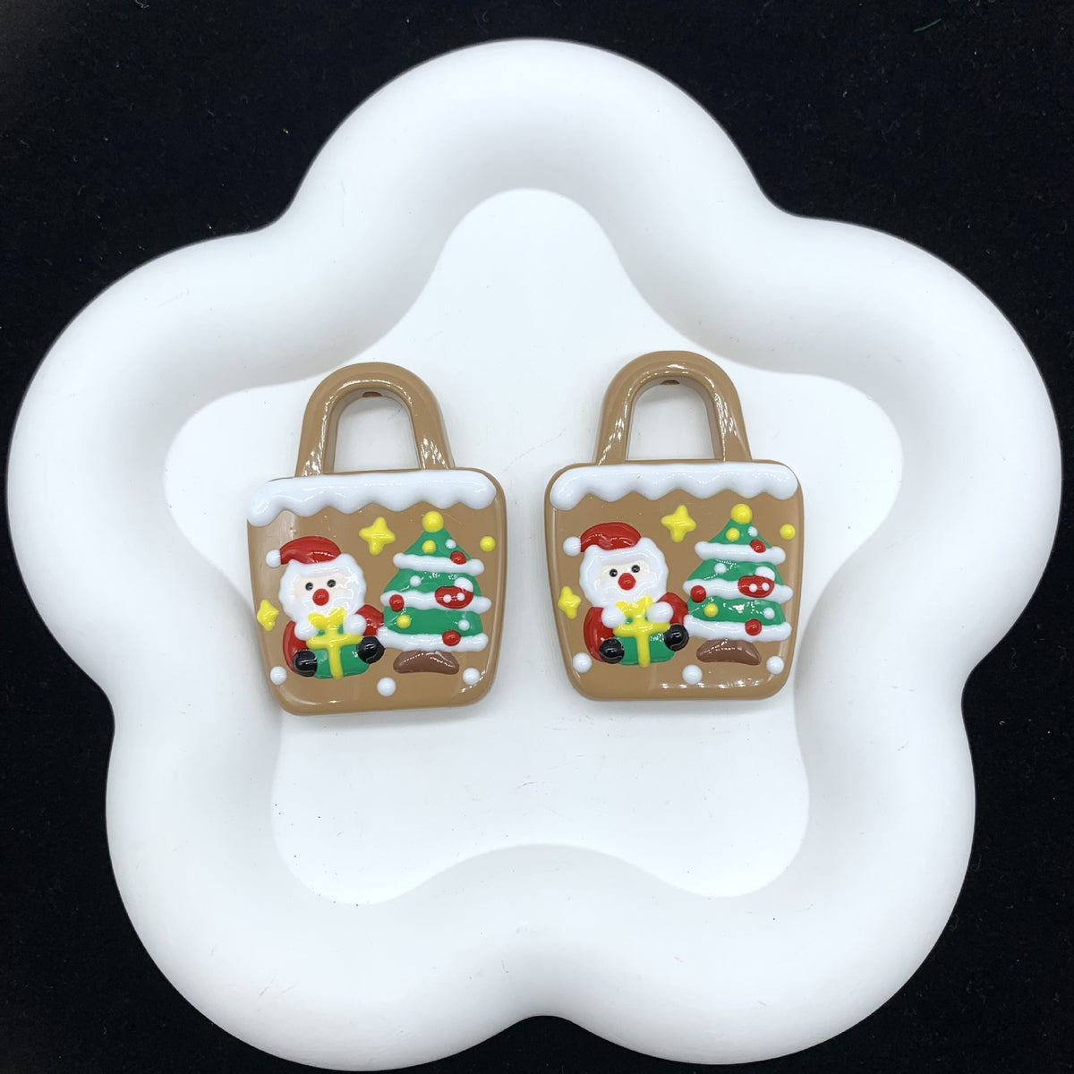 Hand Painted Christmas Bag Acrylic Beads 37x50mm Enamel Detail 2pcs 3