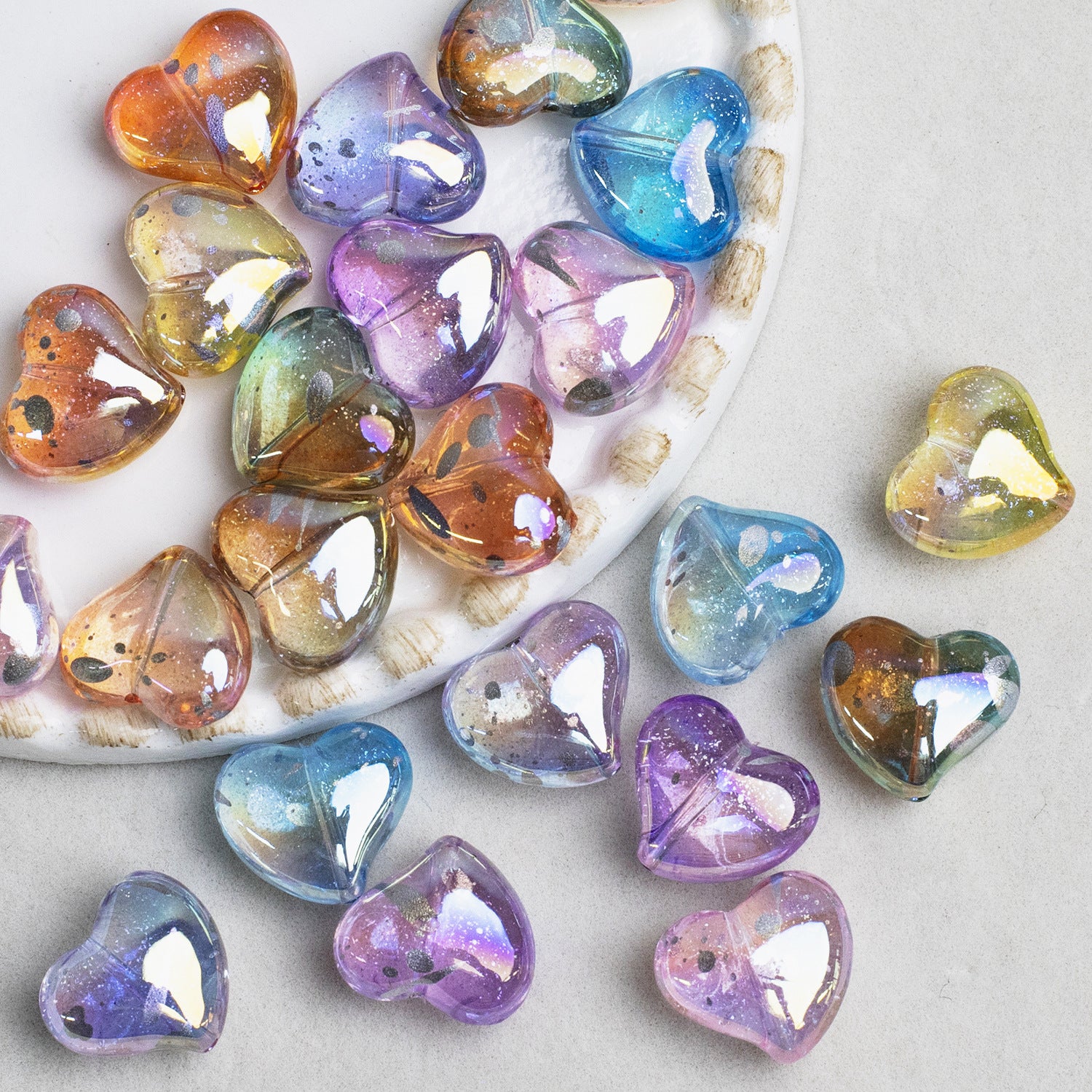 Clear Irregular Heart Acrylic Beads 14mm Glitter 10pcs