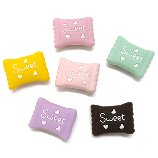 Silicone 3D Focal Beads Macaron Color Candy Sweet Embossed Text 20Pcs