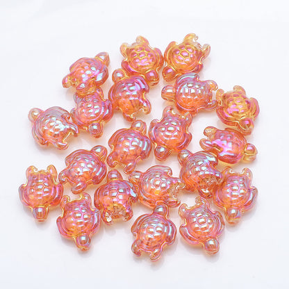 Electroplated Turtle Glass Beads 14X18mm Transparent Rainbow 20pcs 12