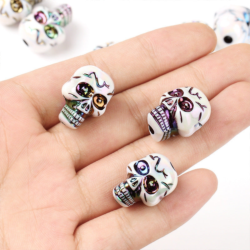 Halloween AB Color Plated Skull Acrylic Beads 17.5-23mm