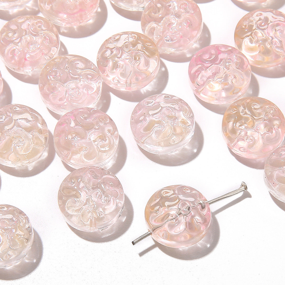 Transparent Floral Round Glass Beads 13mm Pastel Mixed 20pcs 18