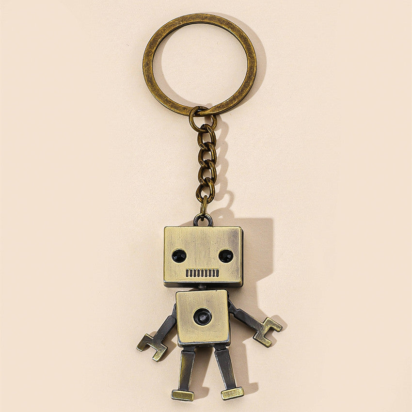 Alloy Cartoon Robot Keychain Boxy Retro Design Silver Bronze 2