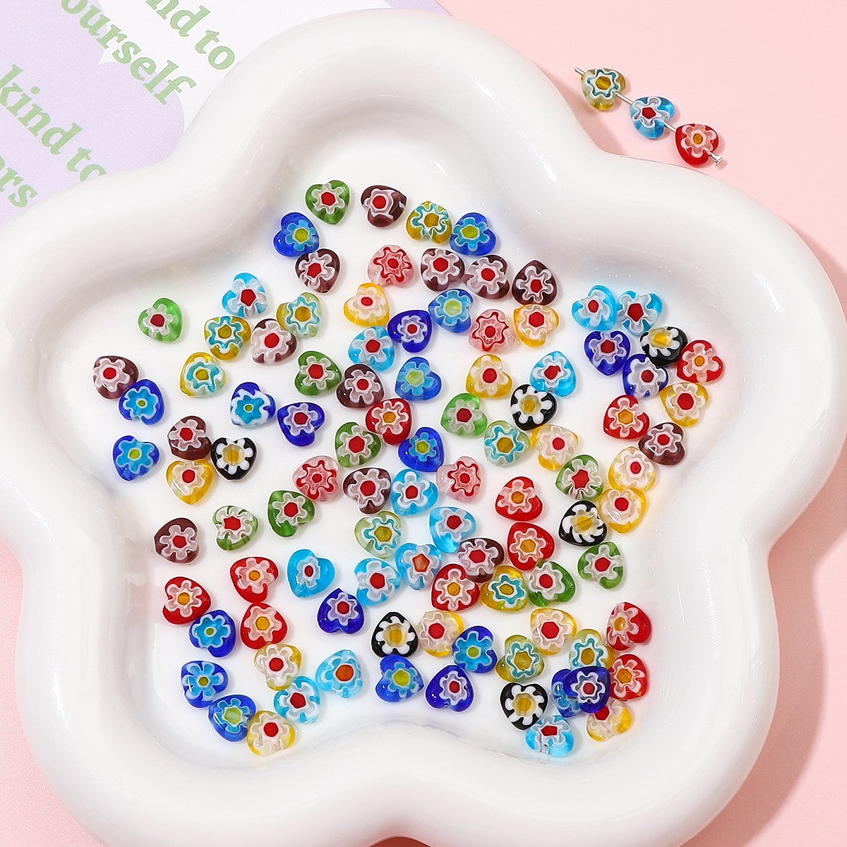 Millefiori Flower Glass Beads 8mm Colored Heart Shape 20pcs 4