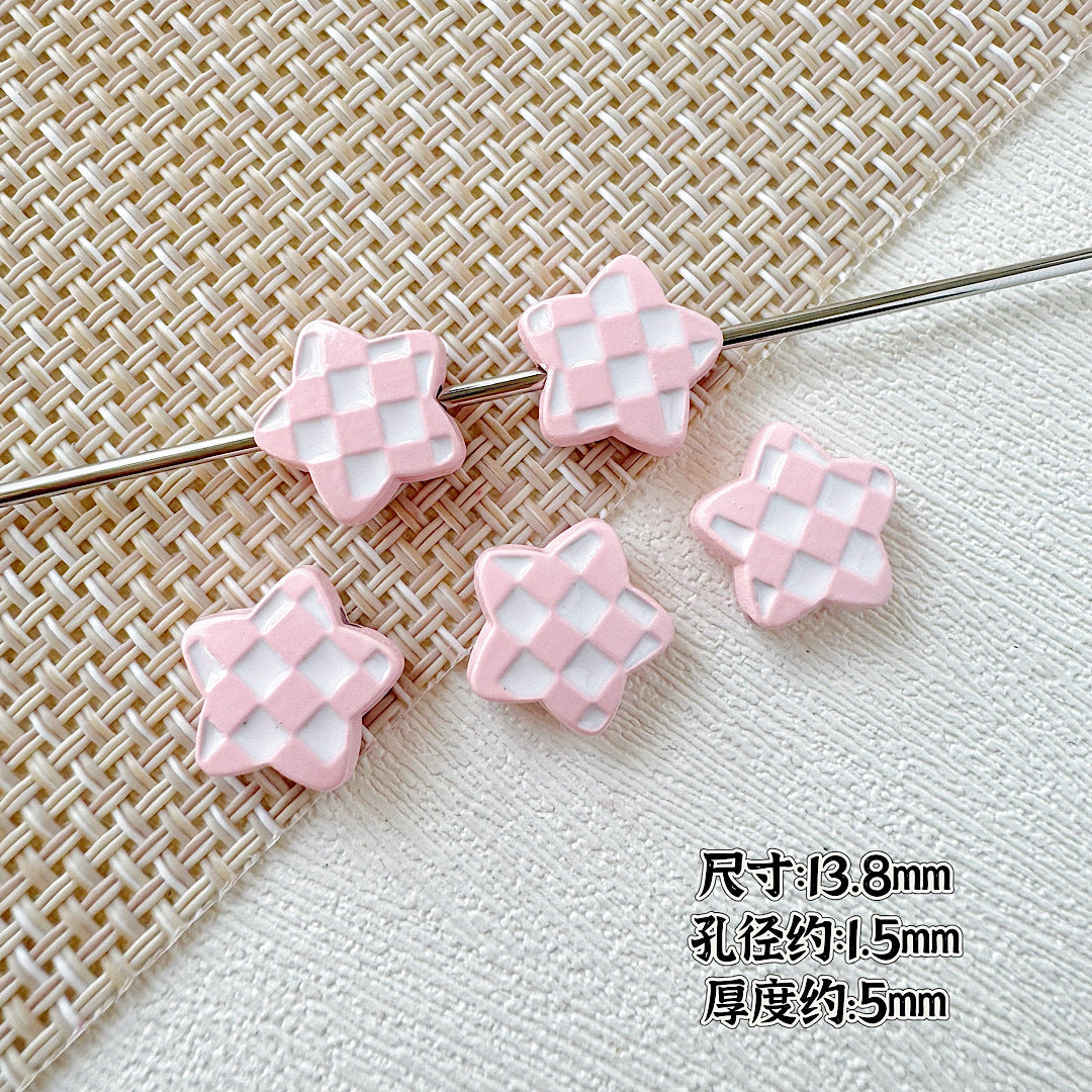 Star and Heart Metal Beads 13mm Baking Painted Houndstooth 10pcs 7