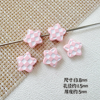 Star and Heart Metal Beads 13mm Baking Painted Houndstooth 10pcs 7