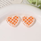 Transparent Heart Acrylic Beads 26mm Two-Color Plaid Lace Edge 10pcs 3