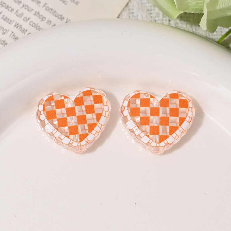 Transparent Heart Acrylic Beads 26mm Two-Color Plaid Lace Edge 10pcs 3