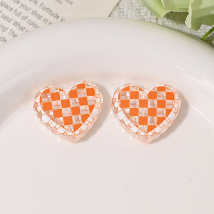 Transparent Heart Acrylic Beads 26mm Two-Color Plaid Lace Edge 10pcs 3
